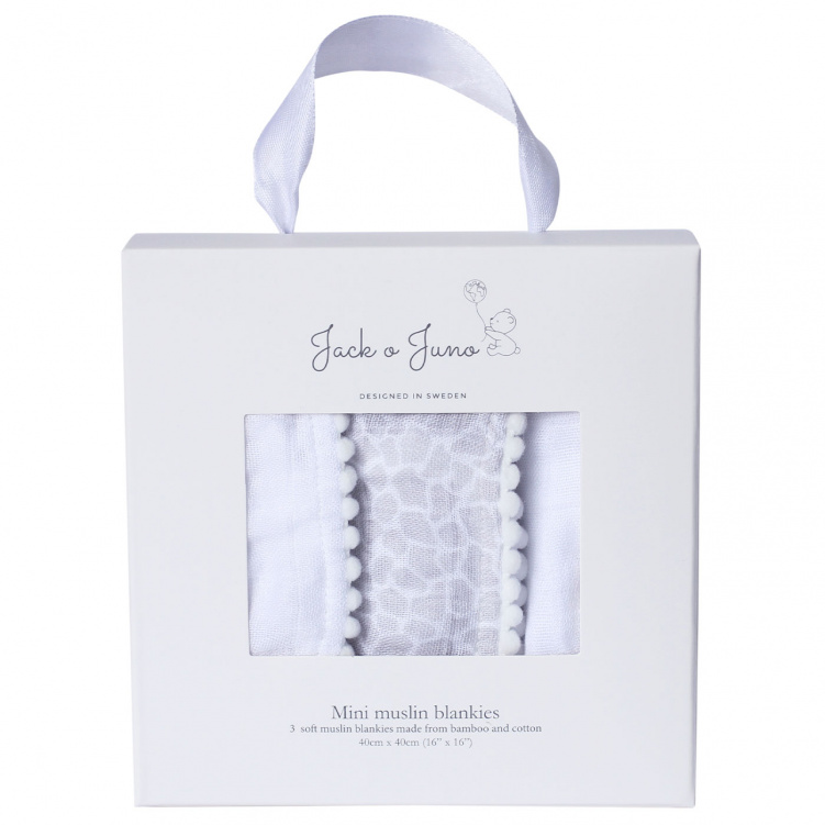 Jack o Juno Mini Muslinfilt Pearl & Giraffe Gray 3-pack i gruppen Babytillbehör / Sova / Bädda för sommartider hos Bonti (JAJUN314PG-O)