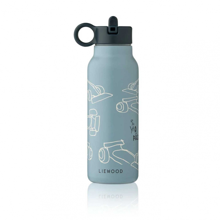 Liewood Falk Vattenflaska 350 ml Race Cars/Beach Blue i gruppen Babytillbehör / Äta och mata / Muggar, flaskor och glas hos Bonti (LIEWLW19617-2783)